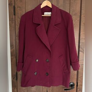Vintage Calvin Klein Burgundy Wool Pea Coat Union Made in the USA